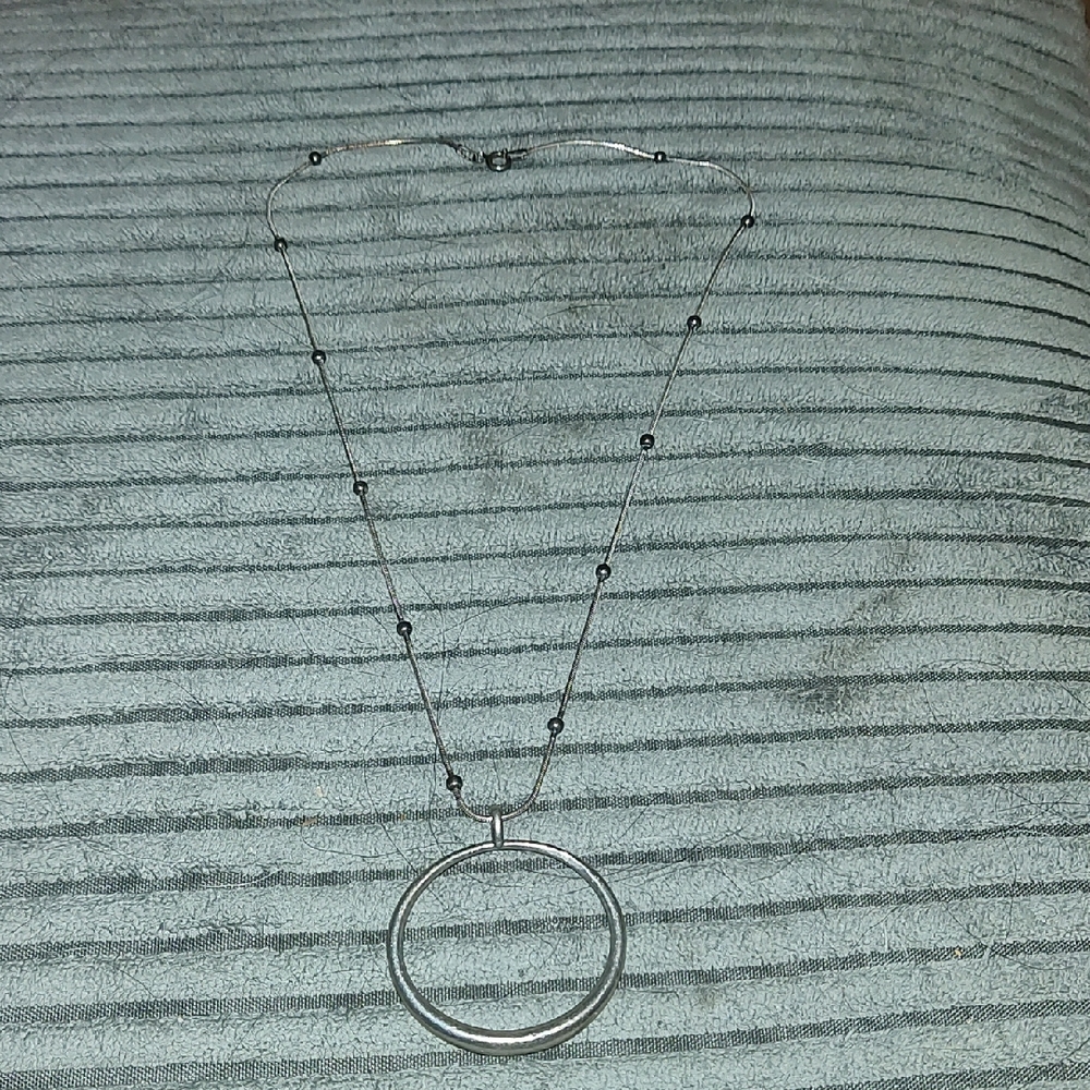 Sterling silver Segmented Bead Necklace With Hoop Pendant